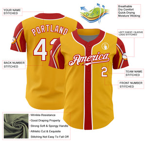 Custom Gold White-Red 3 Colors Arm Shapes Authentic Baseball Jersey