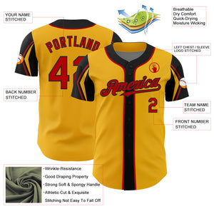 Custom Gold Red-Black 3 Colors Arm Shapes Authentic Baseball Jersey