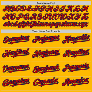 Custom Gold Red-Navy 3 Colors Arm Shapes Authentic Baseball Jersey