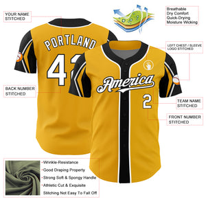 Custom Gold White-Black 3 Colors Arm Shapes Authentic Baseball Jersey