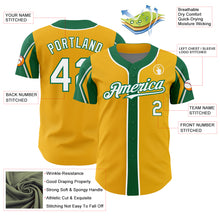 Laden Sie das Bild in den Galerie-Viewer, Custom Gold White-Kelly Green 3 Colors Arm Shapes Authentic Baseball Jersey
