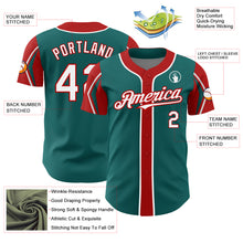 Laden Sie das Bild in den Galerie-Viewer, Custom Teal White-Red 3 Colors Arm Shapes Authentic Baseball Jersey
