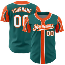 Laden Sie das Bild in den Galerie-Viewer, Custom Teal White-Orange 3 Colors Arm Shapes Authentic Baseball Jersey
