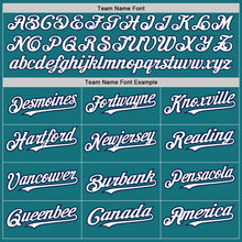 Load image into Gallery viewer, Custom Teal White-Navy 3 Colors Arm Shapes Authentic Baseball Jersey
