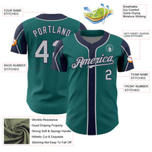 Загрузить изображение в средство просмотра галереи, Custom Teal Gray-Navy 3 Colors Arm Shapes Authentic Baseball Jersey
