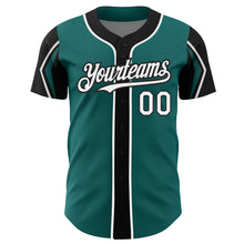 Laden Sie das Bild in den Galerie-Viewer, Custom Teal White-Black 3 Colors Arm Shapes Authentic Baseball Jersey
