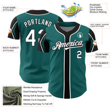 Laden Sie das Bild in den Galerie-Viewer, Custom Teal White-Black 3 Colors Arm Shapes Authentic Baseball Jersey
