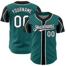 Laden Sie das Bild in den Galerie-Viewer, Custom Teal White-Black 3 Colors Arm Shapes Authentic Baseball Jersey
