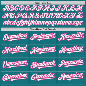 Custom Teal White-Pink 3 Colors Arm Shapes Authentic Baseball Jersey