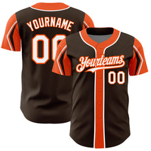 Load image into Gallery viewer, Custom Brown White-Orange 3 Colors Arm Shapes Authentic Baseball Jersey
