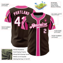 Laden Sie das Bild in den Galerie-Viewer, Custom Brown White-Pink 3 Colors Arm Shapes Authentic Baseball Jersey

