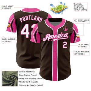 Custom Brown White-Pink 3 Colors Arm Shapes Authentic Baseball Jersey