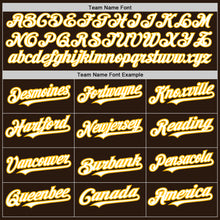 Laden Sie das Bild in den Galerie-Viewer, Custom Brown White-Gold 3 Colors Arm Shapes Authentic Baseball Jersey
