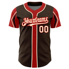 Load image into Gallery viewer, Custom Brown Cream-Red 3 Colors Arm Shapes Authentic Baseball Jersey
