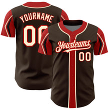 Load image into Gallery viewer, Custom Brown Cream-Red 3 Colors Arm Shapes Authentic Baseball Jersey
