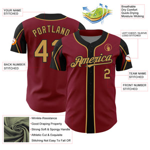 Custom Crimson Old Gold-Black 3 Colors Arm Shapes Authentic Baseball Jersey