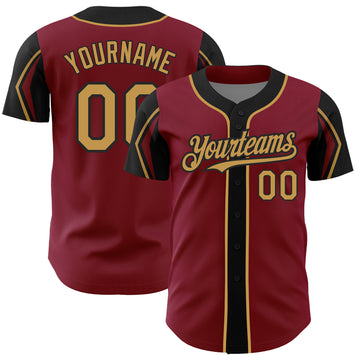 Custom Crimson Old Gold-Black 3 Colors Arm Shapes Authentic Baseball Jersey