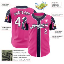 Load image into Gallery viewer, Custom Pink White-Navy 3 Colors Arm Shapes Authentic Baseball Jersey
