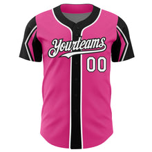 Load image into Gallery viewer, Custom Pink White-Black 3 Colors Arm Shapes Authentic Baseball Jersey
