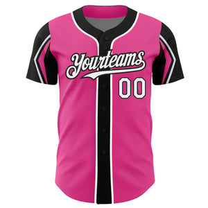 Custom Pink White-Black 3 Colors Arm Shapes Authentic Baseball Jersey