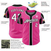 Load image into Gallery viewer, Custom Pink White-Black 3 Colors Arm Shapes Authentic Baseball Jersey
