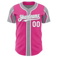 Laden Sie das Bild in den Galerie-Viewer, Custom Pink White-Gray 3 Colors Arm Shapes Authentic Baseball Jersey
