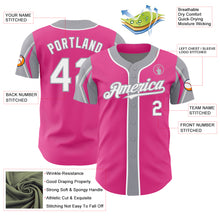 Load image into Gallery viewer, Custom Pink White-Gray 3 Colors Arm Shapes Authentic Baseball Jersey
