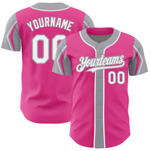 Laden Sie das Bild in den Galerie-Viewer, Custom Pink White-Gray 3 Colors Arm Shapes Authentic Baseball Jersey
