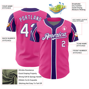 Custom Pink White-Purple 3 Colors Arm Shapes Authentic Baseball Jersey