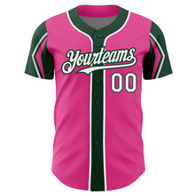 Laden Sie das Bild in den Galerie-Viewer, Custom Pink White-Green 3 Colors Arm Shapes Authentic Baseball Jersey
