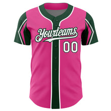 Load image into Gallery viewer, Custom Pink White-Green 3 Colors Arm Shapes Authentic Baseball Jersey
