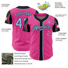 Load image into Gallery viewer, Custom Pink Light Blue-Black 3 Colors Arm Shapes Authentic Baseball Jersey
