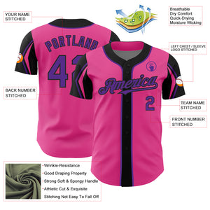 Custom Pink Purple-Black 3 Colors Arm Shapes Authentic Baseball Jersey