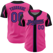 Load image into Gallery viewer, Custom Pink Purple-Black 3 Colors Arm Shapes Authentic Baseball Jersey
