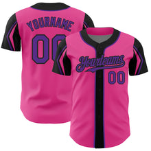 Laden Sie das Bild in den Galerie-Viewer, Custom Pink Purple-Black 3 Colors Arm Shapes Authentic Baseball Jersey
