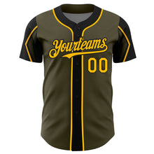 Laden Sie das Bild in den Galerie-Viewer, Custom Olive Gold-Black 3 Colors Arm Shapes Authentic Salute To Service Baseball Jersey
