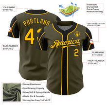 Load image into Gallery viewer, Custom Olive Gold-Black 3 Colors Arm Shapes Authentic Salute To Service Baseball Jersey
