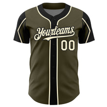 Load image into Gallery viewer, Custom Olive Cream-Black 3 Colors Arm Shapes Authentic Salute To Service Baseball Jersey

