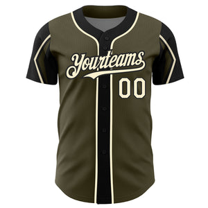 Custom Olive Cream-Black 3 Colors Arm Shapes Authentic Salute To Service Baseball Jersey