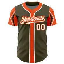 Load image into Gallery viewer, Custom Olive White-Orange 3 Colors Arm Shapes Authentic Salute To Service Baseball Jersey
