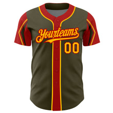 Laden Sie das Bild in den Galerie-Viewer, Custom Olive Gold-Red 3 Colors Arm Shapes Authentic Salute To Service Baseball Jersey
