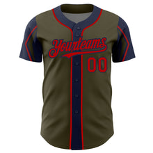 Load image into Gallery viewer, Custom Olive Red-Navy 3 Colors Arm Shapes Authentic Salute To Service Baseball Jersey
