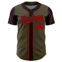 Load image into Gallery viewer, Custom Olive Red-Black 3 Colors Arm Shapes Authentic Salute To Service Baseball Jersey
