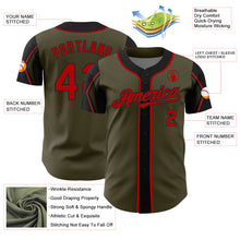 Load image into Gallery viewer, Custom Olive Red-Black 3 Colors Arm Shapes Authentic Salute To Service Baseball Jersey

