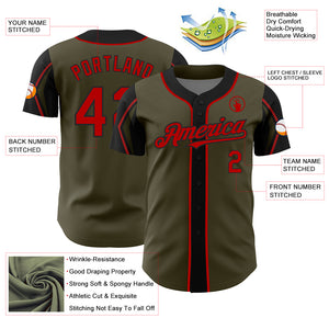 Custom Olive Red-Black 3 Colors Arm Shapes Authentic Salute To Service Baseball Jersey