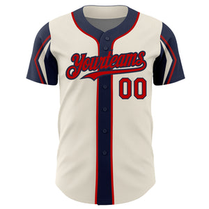 Custom Cream Red-Navy 3 Colors Arm Shapes Authentic Baseball Jersey