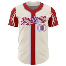 Charger l&#39;image dans la galerie, Custom Cream Light Blue-Red 3 Colors Arm Shapes Authentic Baseball Jersey
