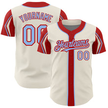 Charger l&#39;image dans la galerie, Custom Cream Light Blue-Red 3 Colors Arm Shapes Authentic Baseball Jersey
