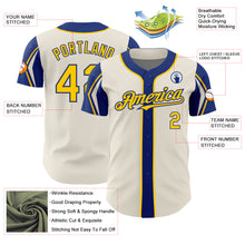 Laden Sie das Bild in den Galerie-Viewer, Custom Cream Yellow-Royal 3 Colors Arm Shapes Authentic Baseball Jersey
