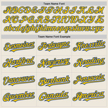 Load image into Gallery viewer, Custom Cream Yellow-Royal 3 Colors Arm Shapes Authentic Baseball Jersey
